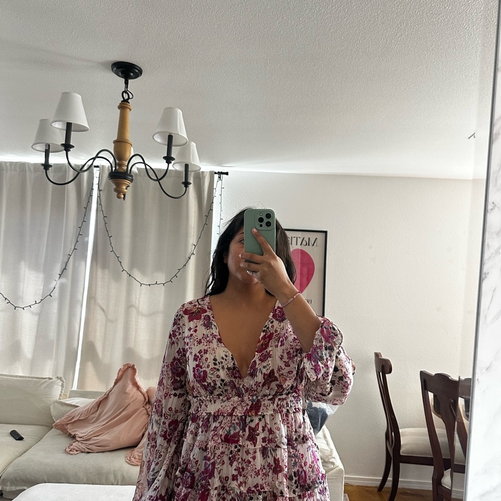 Free People Cream Combo Floral Dress Tag